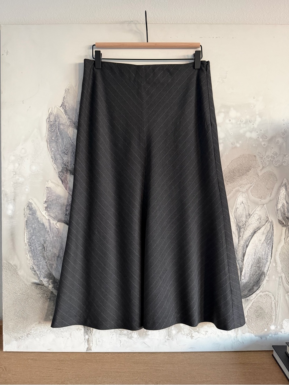 Banana Republic Wool Charcoal Pinstriped A-Line Skirt
